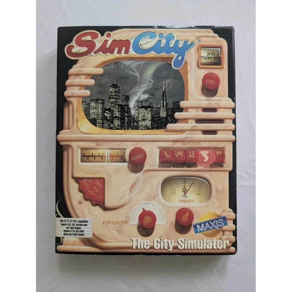 Vintage SimCity Big Box PC Game 1989 Maxis IBM 5.25